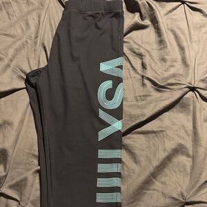 VSX Black Leggings with Aqua Logo